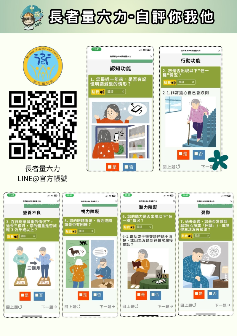 【長者量六力】自我檢測工具，幫助長輩評估六大功能指標