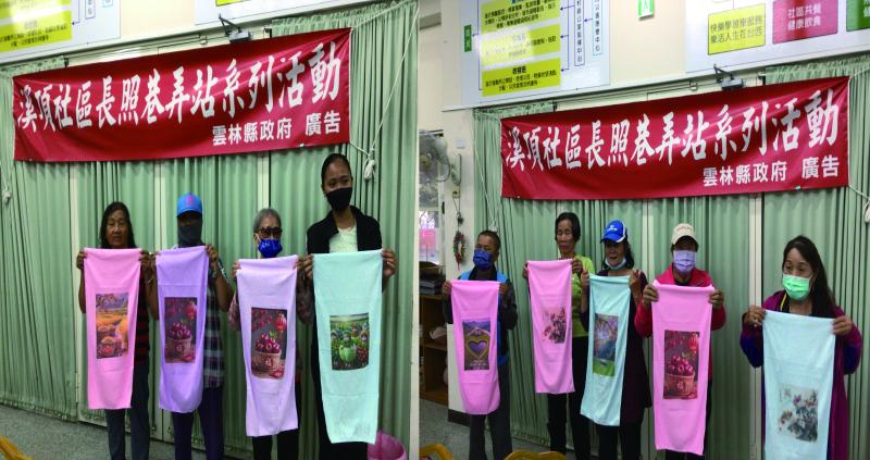 社區長者展示自己創意毛巾雲端數位列印載具設備列印作品(二)