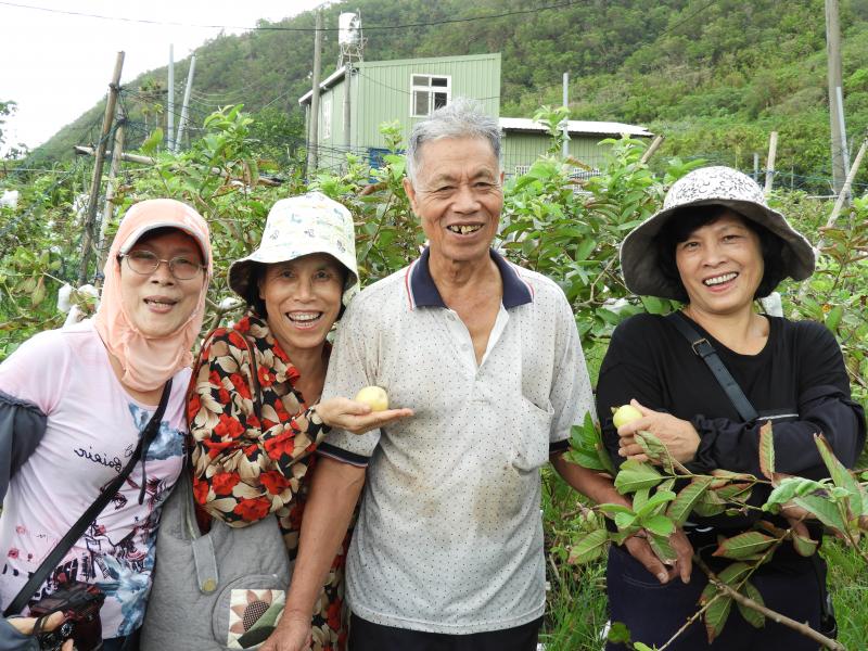 旋與在體小農拿著自家種的芭樂拍照