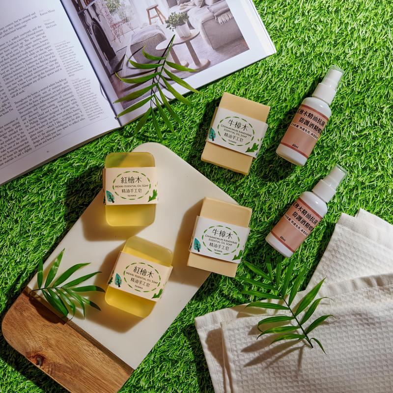 祥銓農創沉香-紅檜木精油手工皂與相關產品，組合販售。