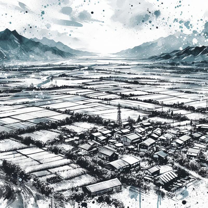 關山鎮風景樣貌，透過AI繪圖工具生成作品，頗有藝術作品的感覺。