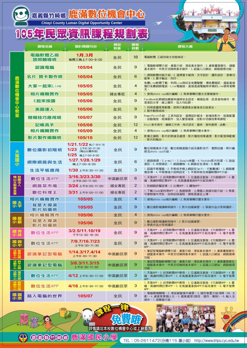 105年鹿滿DOC民眾資訊課程規劃表-封面照