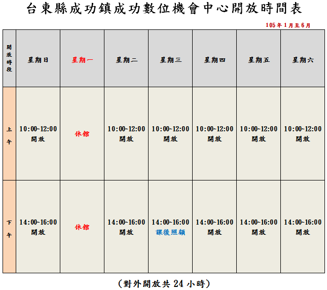 【成功DOC】105上半年開放時間-封面照