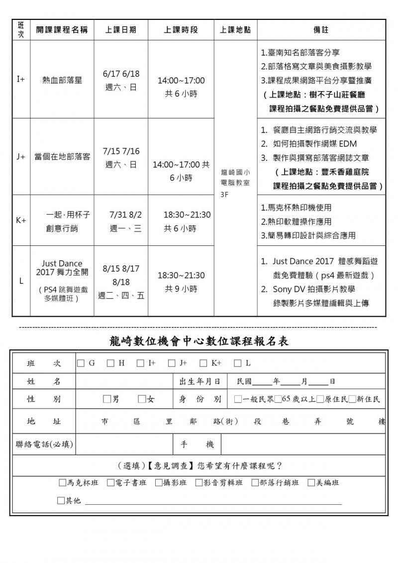 課程報名表第二頁