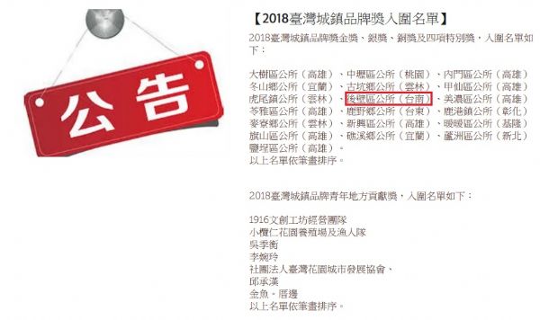 ~~恭喜後壁區公所入圍2018臺灣城鎮品牌獎~~-封面照