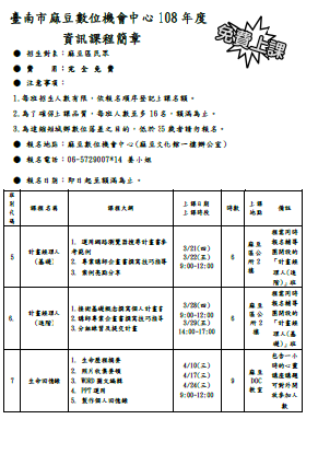 {麻豆DOC}108年麻豆DOC課程公告  (3-6月)-封面照