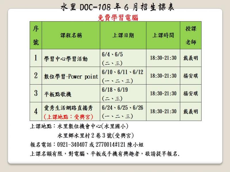 水里DOC-108年6月課程招生公告-封面照