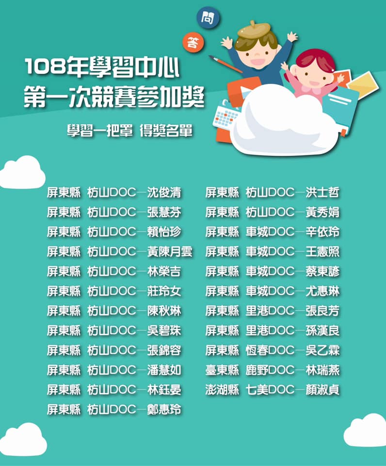 108年度學習中心線上-學習活動參加獎，得獎名單-封面照