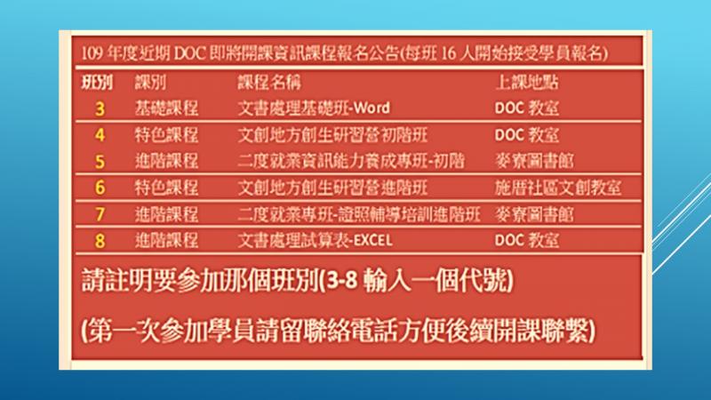 109年橋頭DOC近期開課課程公告-封面照