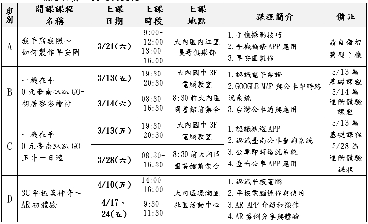 大內數位機會中心109年度第1期免費電腦課程（大內國中） 開始招生囉~-封面照