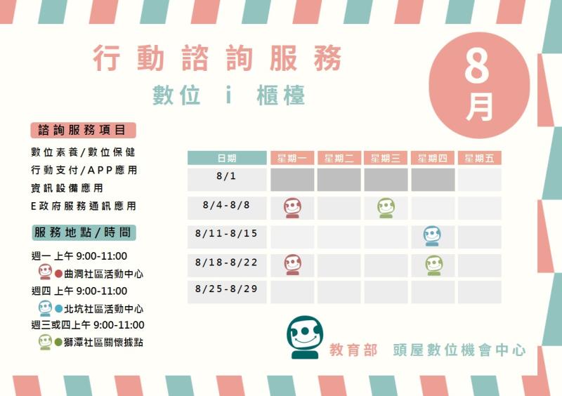 【DOC公告】8月行動諮詢服務