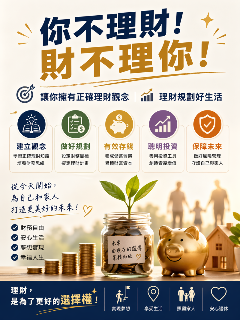 你不理財!    財不理你!    讓你擁有正確理財觀念        ***理財規畫好生活*** 課程開放報名歡迎大家相糾來報名參加. 4月29日星期三早上10:00到12:00 地點:埔頂生活體驗園區    https://maps.a