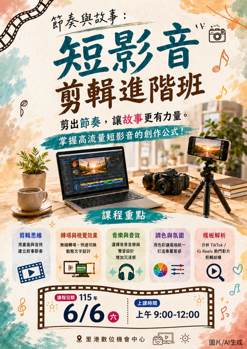 節奏與故事：短影音剪輯進階班宣傳海報