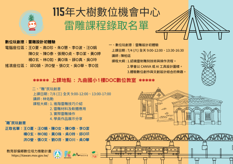 115年大樹數位機會中心7月雷雕課程，錄取名單~-封面照