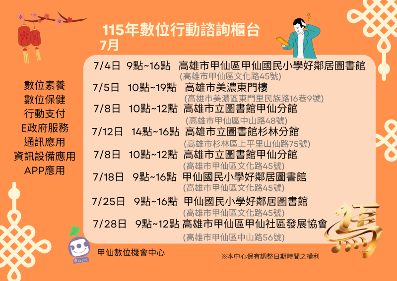 【甲仙DOC】7月份行動諮詢