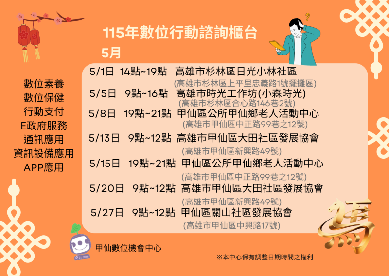 【甲仙DOC】5月份行動諮詢-封面照
