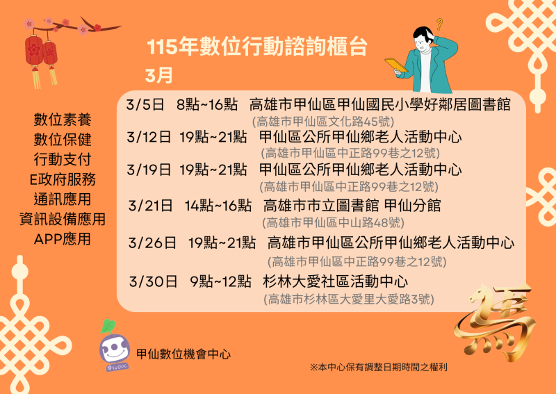 【甲仙DOC】3月份行動諮詢-封面照