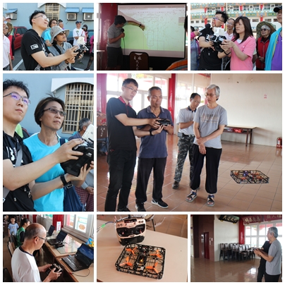 在五王廟的會議廳、利用自製室內空拍機演練