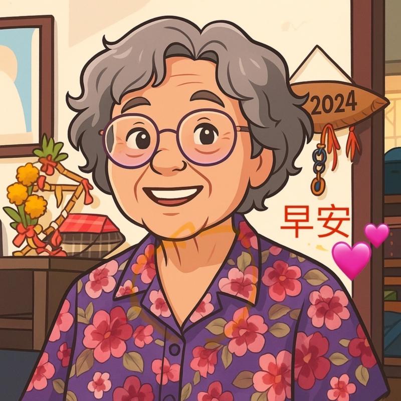 銀髮學員運用AI與Canva設計卡通風格早安圖，加入愛心與問候語，展現創意，並學習儲存分享，樂在數位生活。