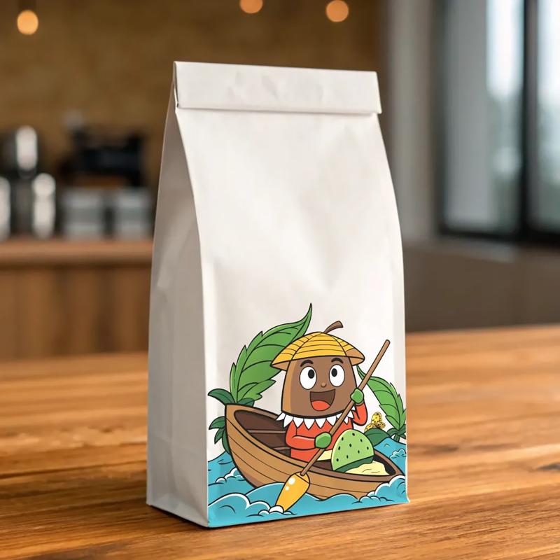 作者：陳美芳(喜樂可可咖啡園)，將品牌主打商品可可豆與節慶元素（如端午龍舟）融合，創造出擁有節慶氣氛與地方特色的角色形象。