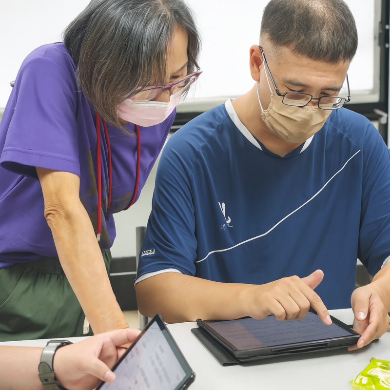 助教以引導式問題方式協助學員告訴AI自己的興趣、家人、夢想等，讓我們的AI小幫手認識自己