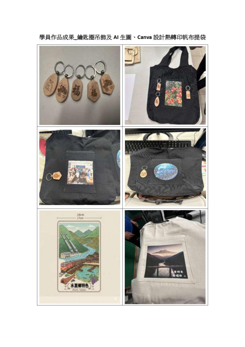 學員作品_學員學會AI生圖鑰匙圈及Canva設計熱轉印提袋圖形大小及添加文字等.