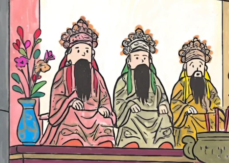 動畫畫面，三尊三山國王神像