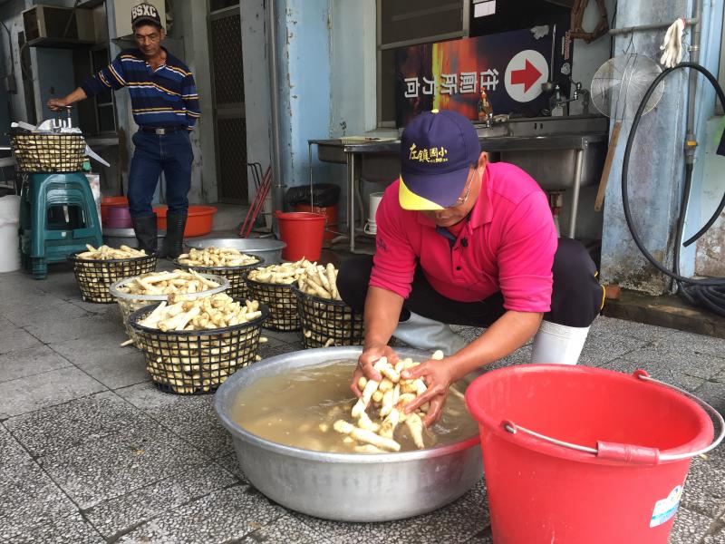 清洗採收回來的葛鬱金