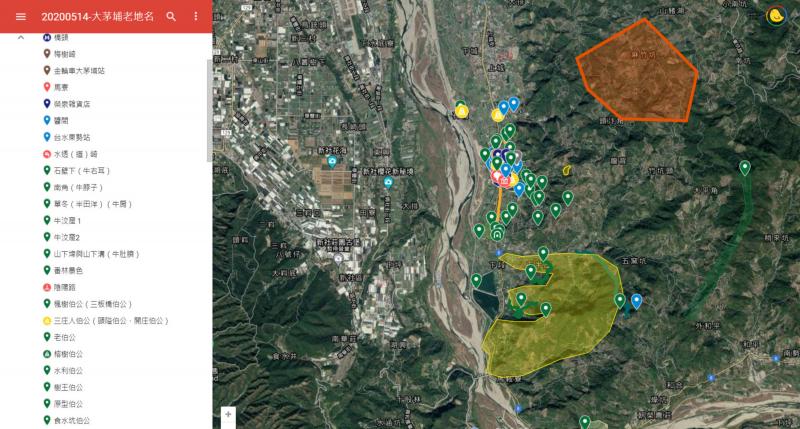 大茅埔老地名的Google地圖分享