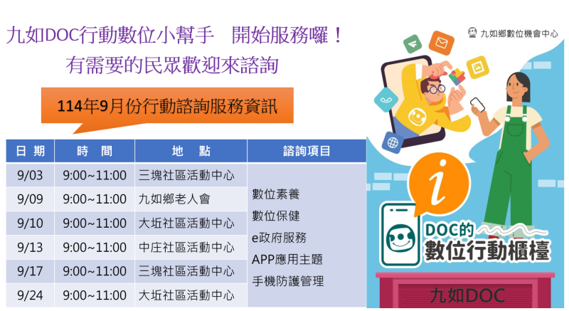 114年9月份行動諮詢服務資訊