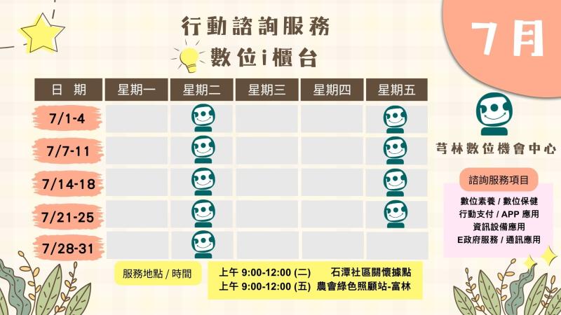 行動諮詢服務站點與時間。