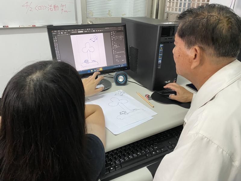 協助學員以精簡的線條，還是人像的圖樣加強品牌意象，完成自行設計的商標圖像。