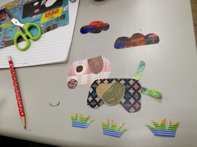 運用隨手可得的素材，拼成一隻可愛的狗狗