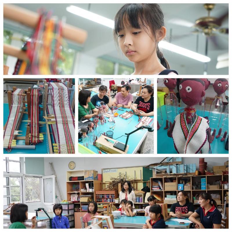 課程進行的照片合輯，包含講師上課設備，機布機器以及親子間互動