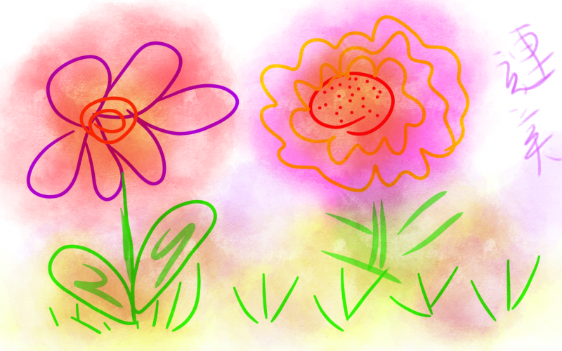 文健站長者運用平板畫圖畫出最近自己種的花