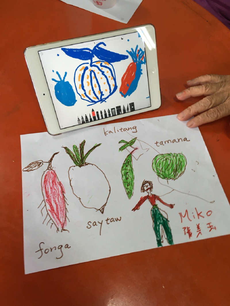 長輩用平板畫了許多日常種植的作物