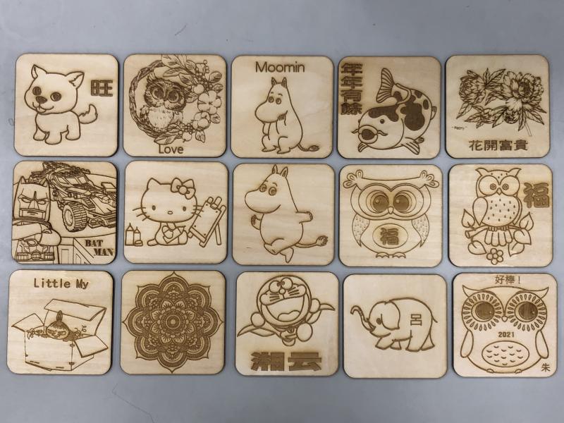 學員雷雕杯墊作品。