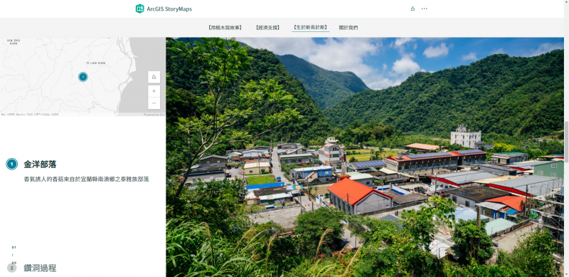 Story Map一頁式網站創作性多元，結合線上地圖與影音，深入其境。