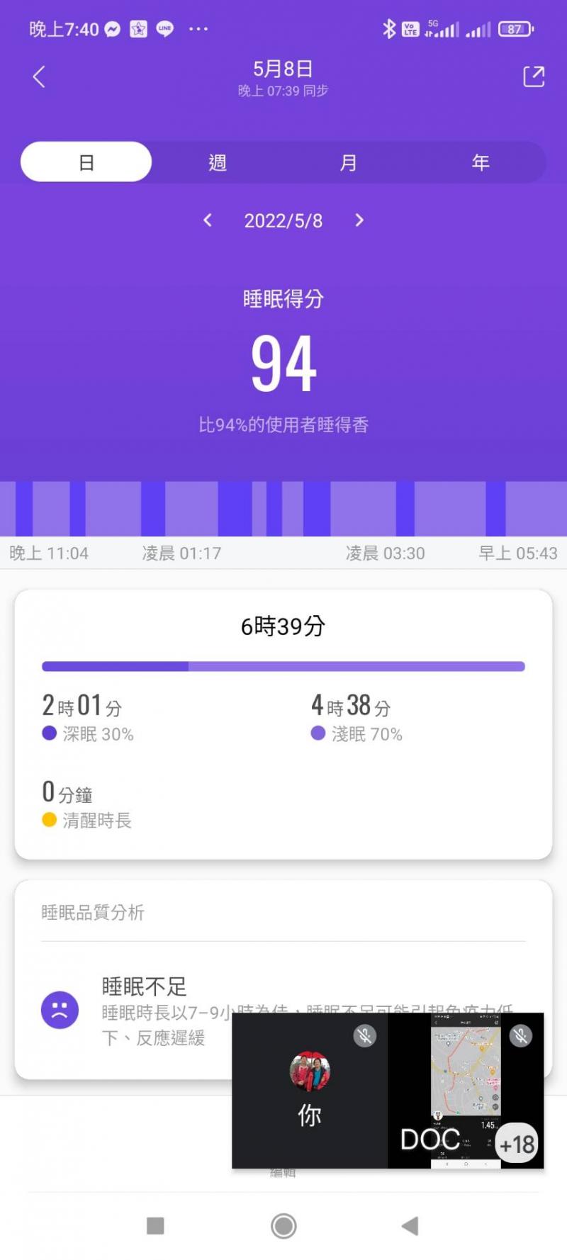 健康手環睡眠建議截圖