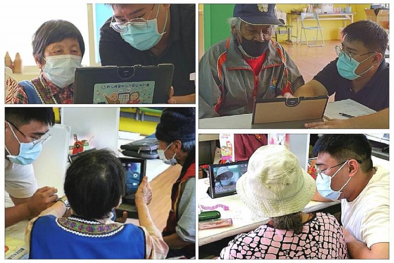 長者需要透過老師一對一講解,學員試著操作平板