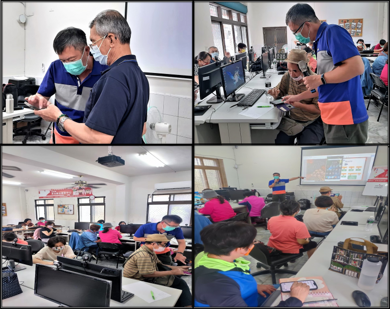 志斌老師教學員使用lina pay和商店支付等功能，學員提出問題，老師就過去幫忙各別指導~