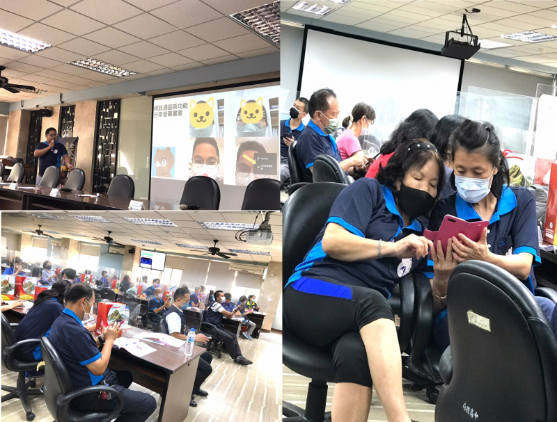 講師第二堂課程帶大家學習通訊軟體的LINE的應用，讓志工可以學習更多的手機應用技巧，在各項活動上不用在依賴他人