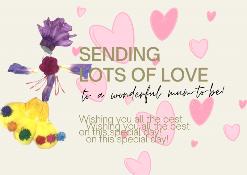 學員利用花草拼出圖案再利用Canva做出美麗的名信片