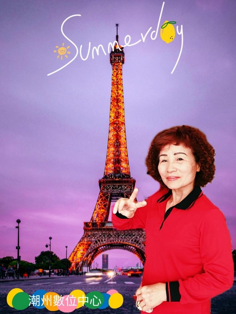 秀卿阿嬤說用平板電腦，益智記憶大考驗，學習網路連線-自拍-很開心超乎預期，  老師教得很好，哇鄉不到我也會用美圖秀秀，自拍照片合成上自己喜歡的巴黎鐵塔-製作最棒的早安圖美框  對老師教大家的都是簡單科技遊戲，平板電腦產品，對我們長輩都是陌生