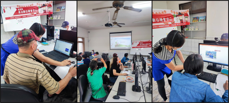 教學PPT簡報，老師利用講義來簡易說明做簡報的重點並個別指導學員製作PPT的重點與訣竅