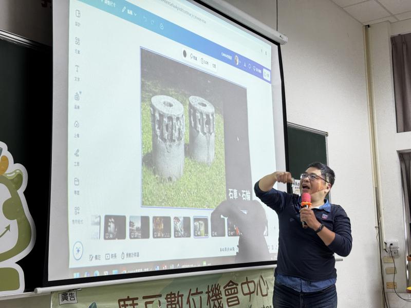 老師正在介紹以前製糖的"石車"