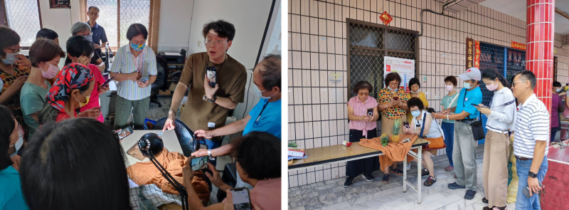 學員進行靜物擺拍實作，老師指導補光與取景技巧。