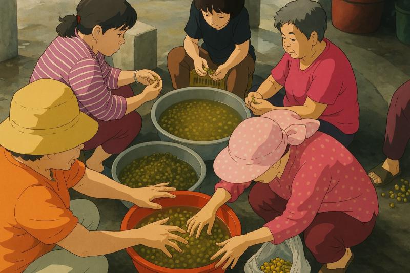 社區志工製作(破布子)自產自銷照片，指導長輩玩轉換為吉卜力風格圖片，另有一種不同。