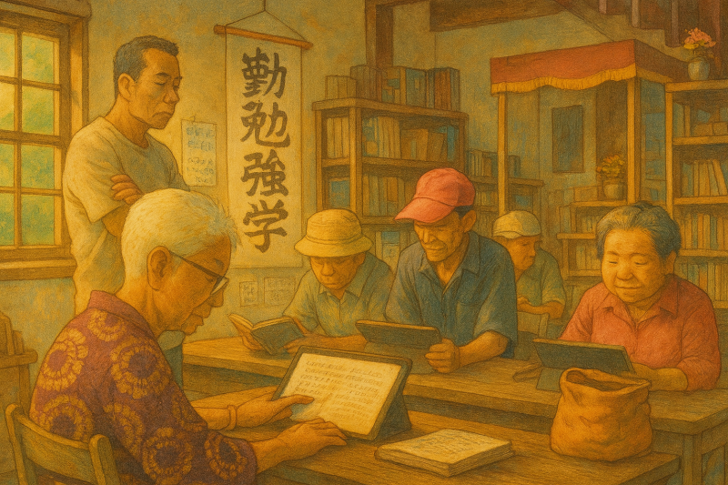 像不像以前私塾的老師釘著學生上課有趣畫面。