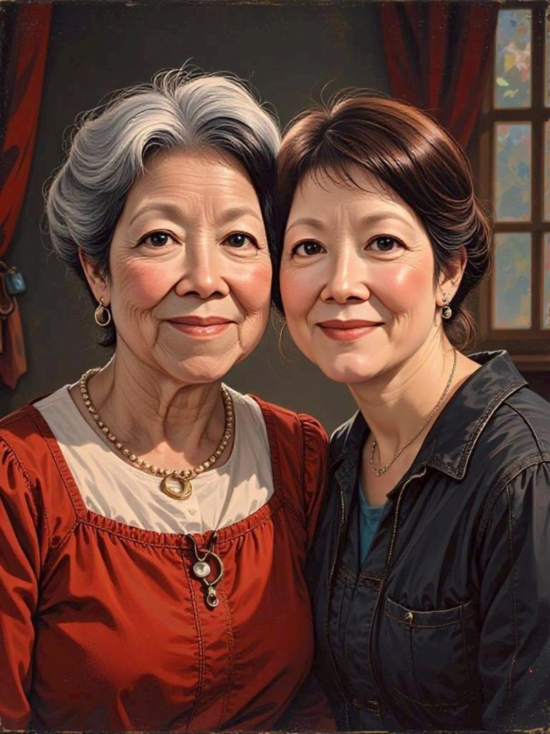 學員將母女照轉成AI圖片後，深感滿意。